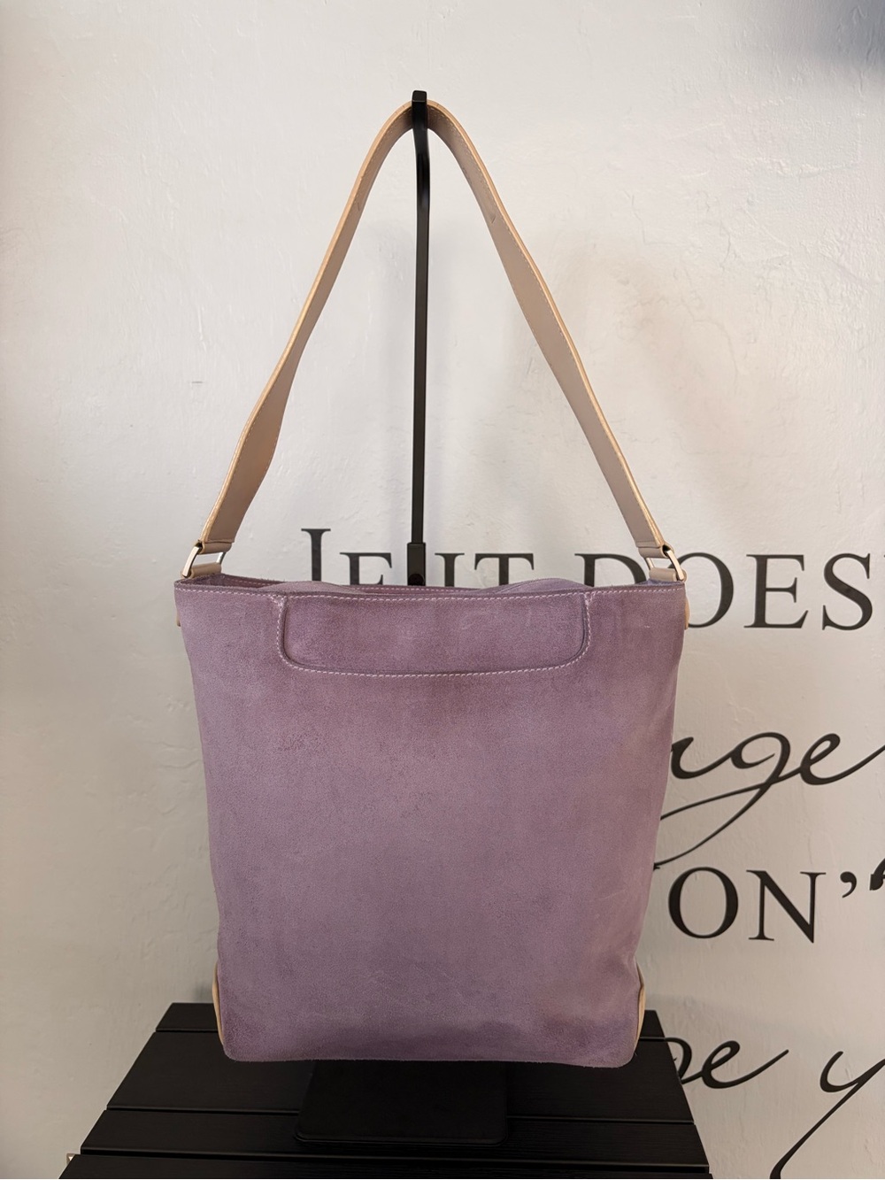 GUC Tumi Lavender Suede Shoulder Bag with Tan Leather Detailing